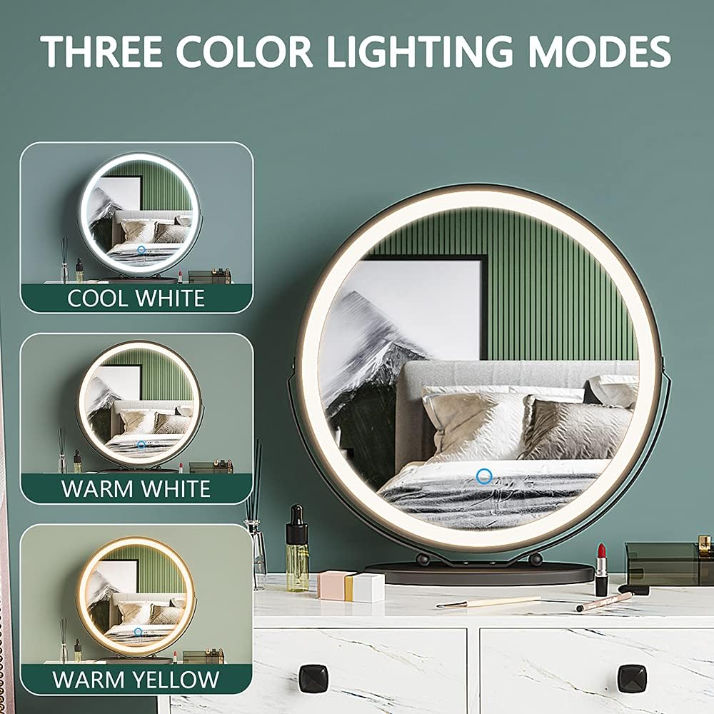 Makeup Vanity with Lights and Stool Dressing Table with Drawers Vanity Desk with Lighted Mirror and Chair Women Dresser for Bedroom (White) (HG3706-List)